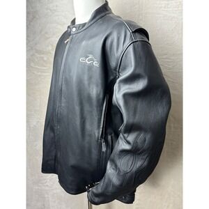 Mens's Leather Motorcycle Jacket Orange County Choppers Black Flames Size 3XL